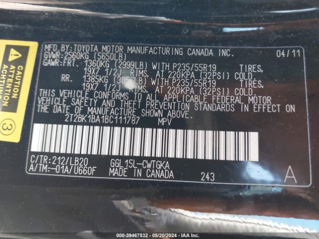 Photo 8 VIN: 2T2BK1BA1BC111787 - LEXUS RX 350 