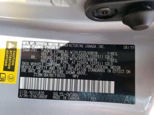 Photo 9 VIN: 2T2BK1BA1BC118335 - LEXUS RX 350 