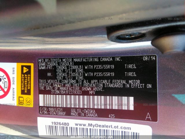 Photo 8 VIN: 2T2BK1BA1FC278303 - LEXUS RX 350 