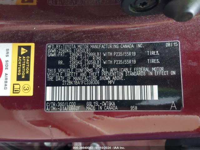 Photo 8 VIN: 2T2BK1BA1FC338306 - LEXUS RX 