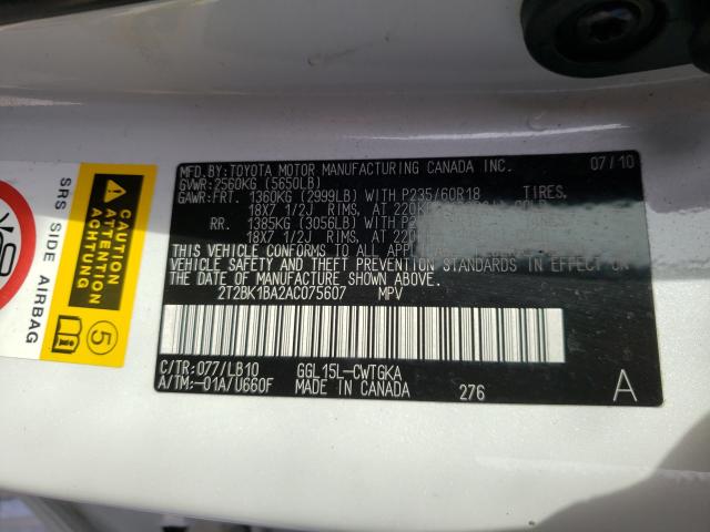 Photo 9 VIN: 2T2BK1BA2AC075607 - LEXUS RX 350 