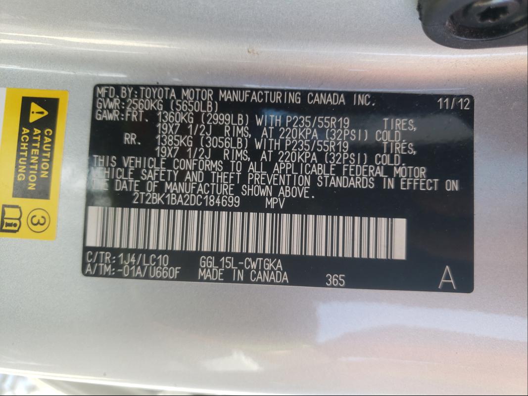 Photo 9 VIN: 2T2BK1BA2DC184699 - LEXUS RX 350 BAS 