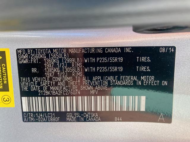 Photo 9 VIN: 2T2BK1BA2FC276074 - LEXUS RX 350 BAS 