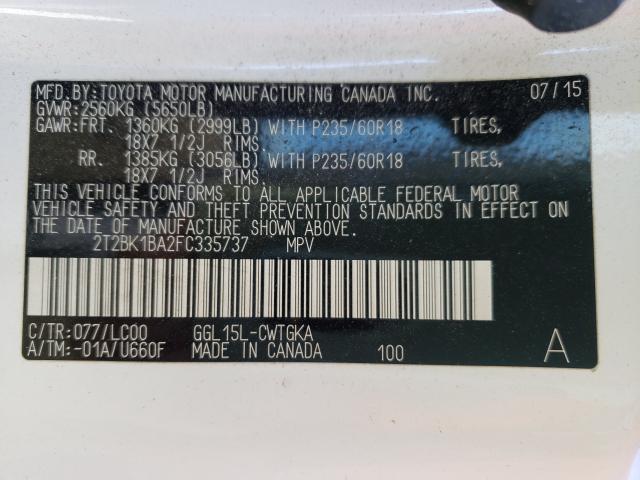 Photo 9 VIN: 2T2BK1BA2FC335737 - LEXUS RX 350 BAS 