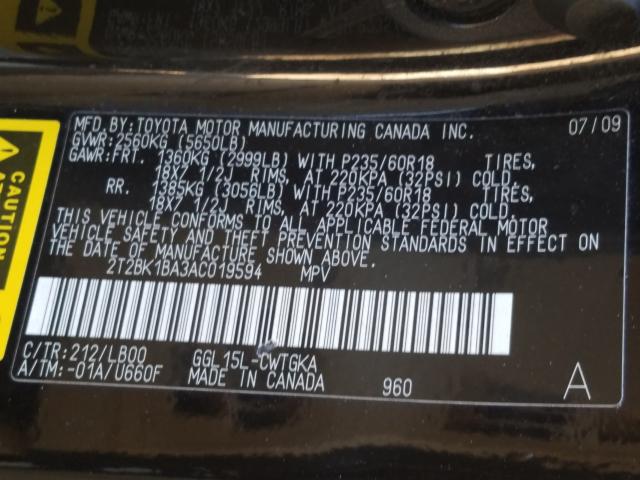 Photo 9 VIN: 2T2BK1BA3AC019594 - LEXUS RX 350 