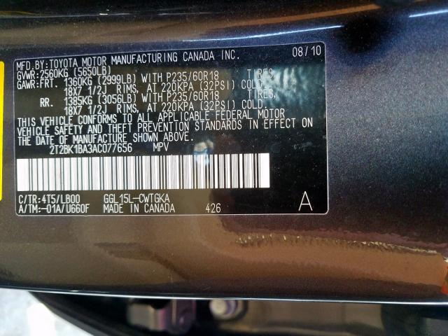 Photo 9 VIN: 2T2BK1BA3AC077656 - LEXUS RX 350 