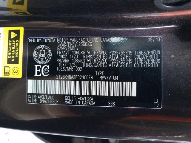 Photo 9 VIN: 2T2BK1BA3DC210078 - LEXUS RX 350 BAS 