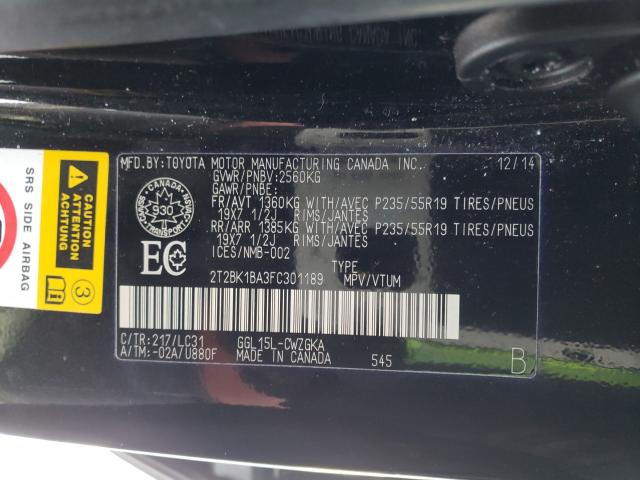 Photo 9 VIN: 2T2BK1BA3FC301189 - LEXUS RX 350 BAS 