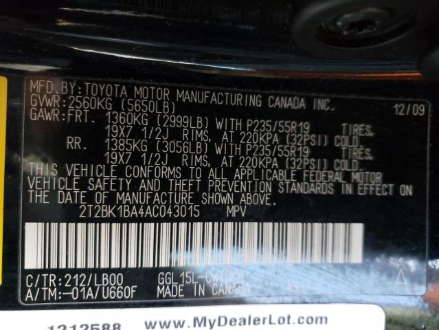 Photo 12 VIN: 2T2BK1BA4AC043015 - LEXUS RX 350 