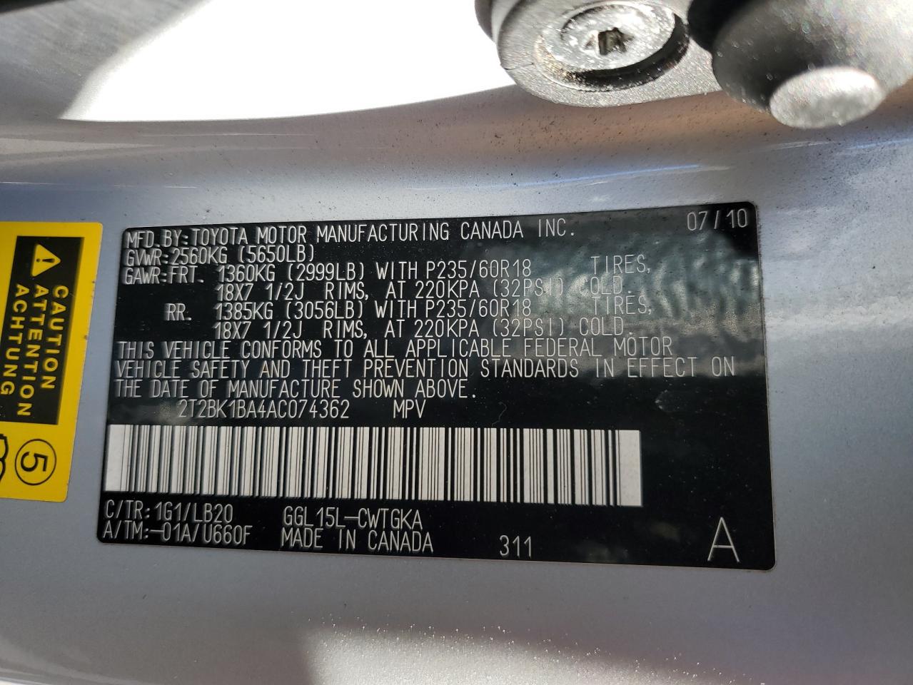 Photo 11 VIN: 2T2BK1BA4AC074362 - LEXUS RX 