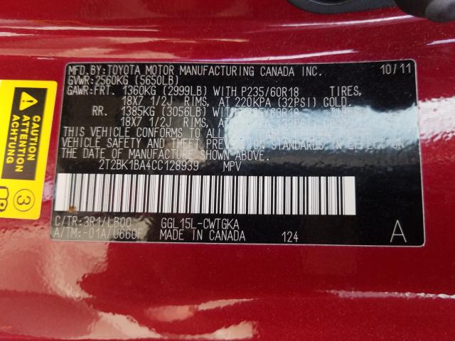 Photo 9 VIN: 2T2BK1BA4CC128939 - LEXUS RX 350 