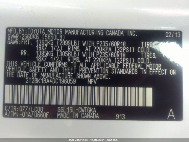 Photo 8 VIN: 2T2BK1BA4DC196059 - LEXUS RX 350 