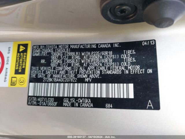 Photo 8 VIN: 2T2BK1BA4DC207822 - LEXUS RX350 