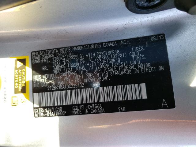 Photo 9 VIN: 2T2BK1BA4DC225432 - LEXUS RX 350 BAS 