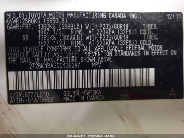 Photo 8 VIN: 2T2BK1BA5CC136287 - LEXUS RX 350 