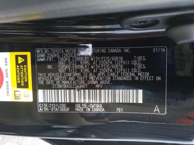 Photo 9 VIN: 2T2BK1BA5EC243861 - LEXUS RX 350 BAS 