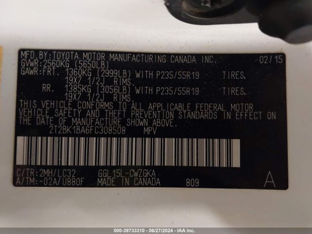 Photo 8 VIN: 2T2BK1BA6FC308508 - LEXUS RX 