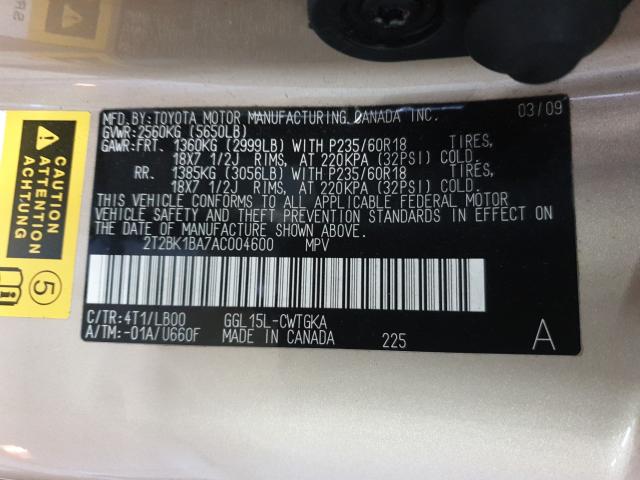 Photo 9 VIN: 2T2BK1BA7AC004600 - LEXUS RX 350 