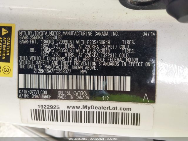 Photo 8 VIN: 2T2BK1BA7FC258377 - LEXUS RX 