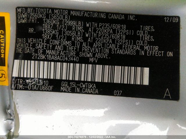 Photo 8 VIN: 2T2BK1BA8AC043440 - LEXUS RX 350 