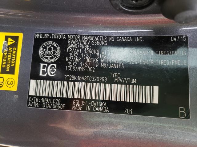 Photo 9 VIN: 2T2BK1BA8FC320269 - LEXUS RX 350 BAS 