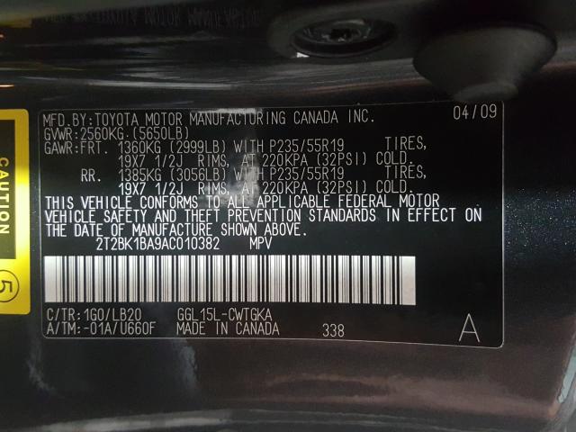 Photo 9 VIN: 2T2BK1BA9AC010382 - LEXUS RX 350 