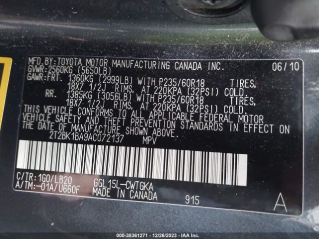 Photo 8 VIN: 2T2BK1BA9AC072137 - LEXUS RX 350 