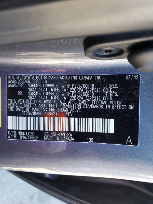 Photo 9 VIN: 2T2BK1BA9DC166524 - LEXUS RX 350 BAS 