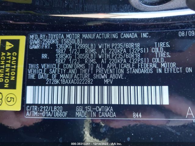 Photo 8 VIN: 2T2BK1BAXAC022282 - LEXUS RX 350 