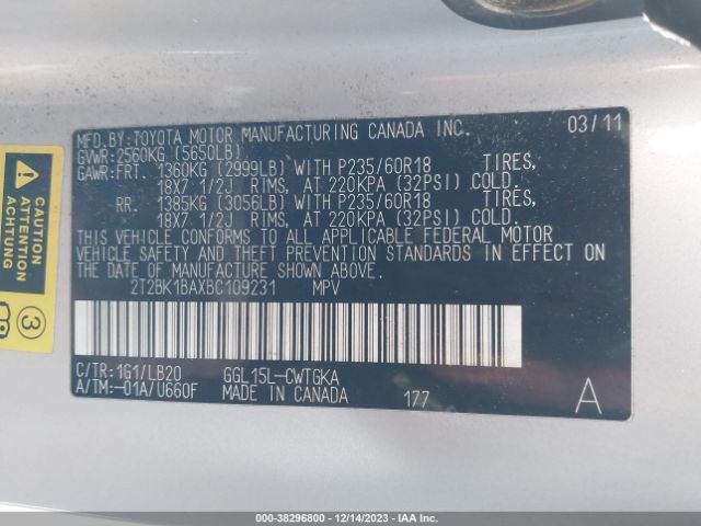 Photo 8 VIN: 2T2BK1BAXBC109231 - LEXUS RX 350 