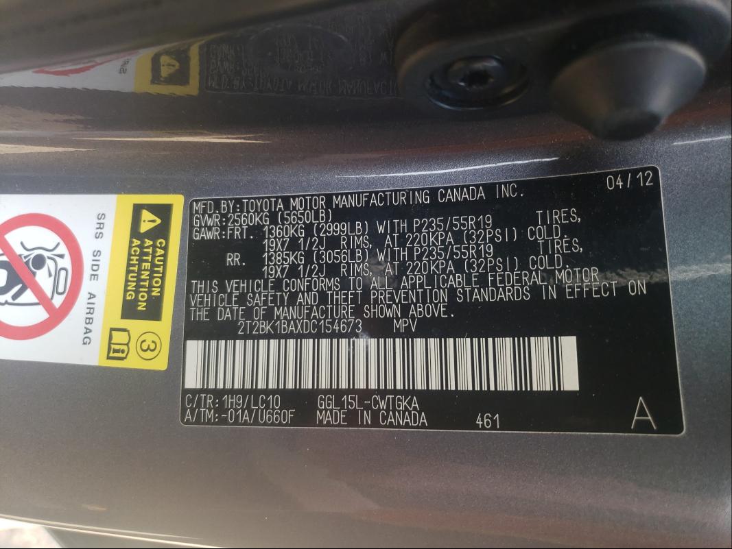 Photo 9 VIN: 2T2BK1BAXDC154673 - LEXUS RX 350 BAS 