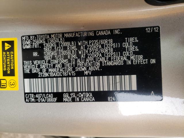 Photo 9 VIN: 2T2BK1BAXDC187415 - LEXUS RX 350 BAS 