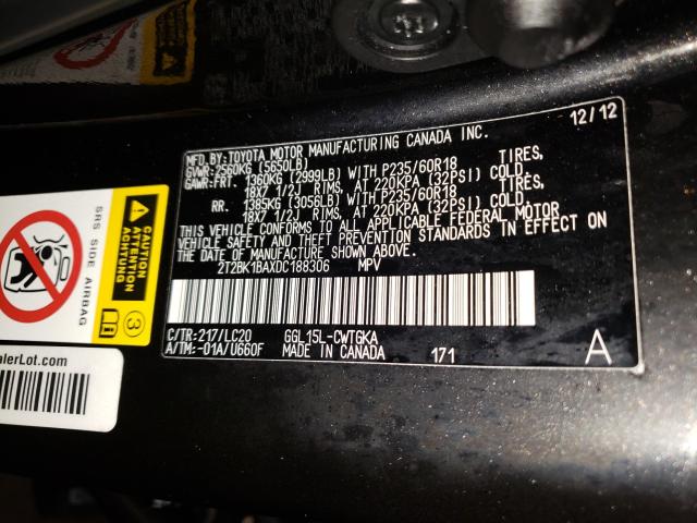 Photo 9 VIN: 2T2BK1BAXDC188306 - LEXUS RX 350 BAS 