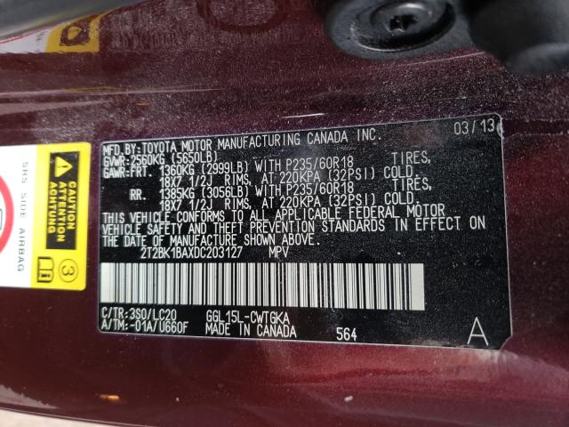 Photo 9 VIN: 2T2BK1BAXDC203127 - LEXUS RX 350 BAS 