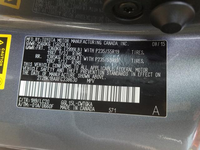 Photo 9 VIN: 2T2BK1BAXFC338630 - LEXUS RX 350 