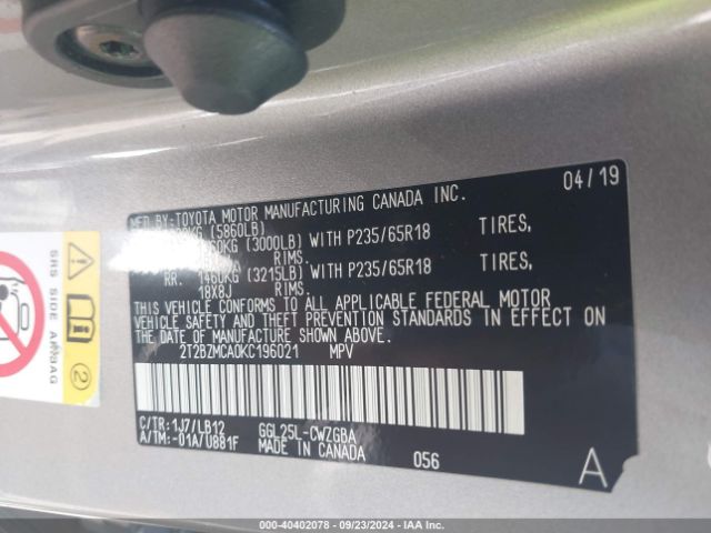 Photo 8 VIN: 2T2BZMCA0KC196021 - LEXUS RX 