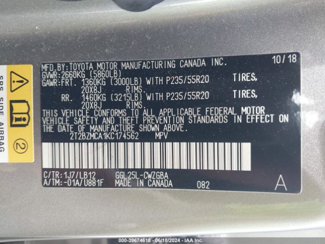 Photo 8 VIN: 2T2BZMCA1KC174562 - LEXUS RX 