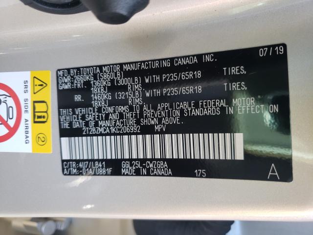 Photo 9 VIN: 2T2BZMCA1KC206992 - LEXUS RX 350 BAS 