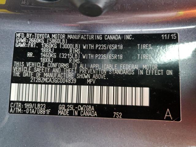 Photo 9 VIN: 2T2BZMCA3GC004839 - LEXUS RX 350 BAS 