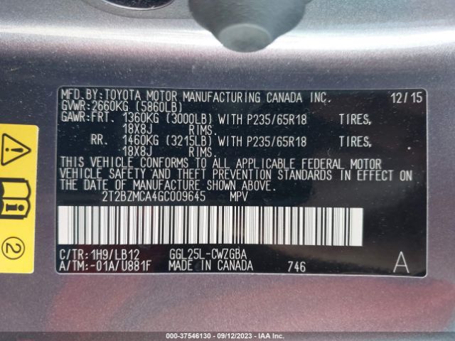 Photo 8 VIN: 2T2BZMCA4GC009645 - LEXUS RX 350 