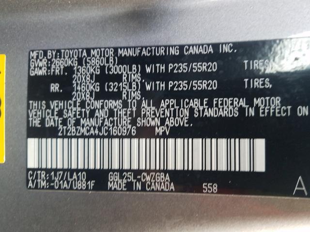 Photo 9 VIN: 2T2BZMCA4JC160976 - LEXUS RX 350 BAS 