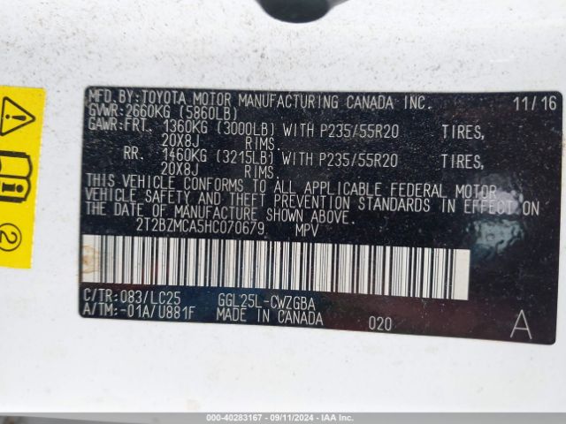 Photo 8 VIN: 2T2BZMCA5HC070679 - LEXUS RX 350 BAS 