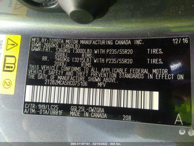 Photo 8 VIN: 2T2BZMCA5HC075106 - LEXUS RX 