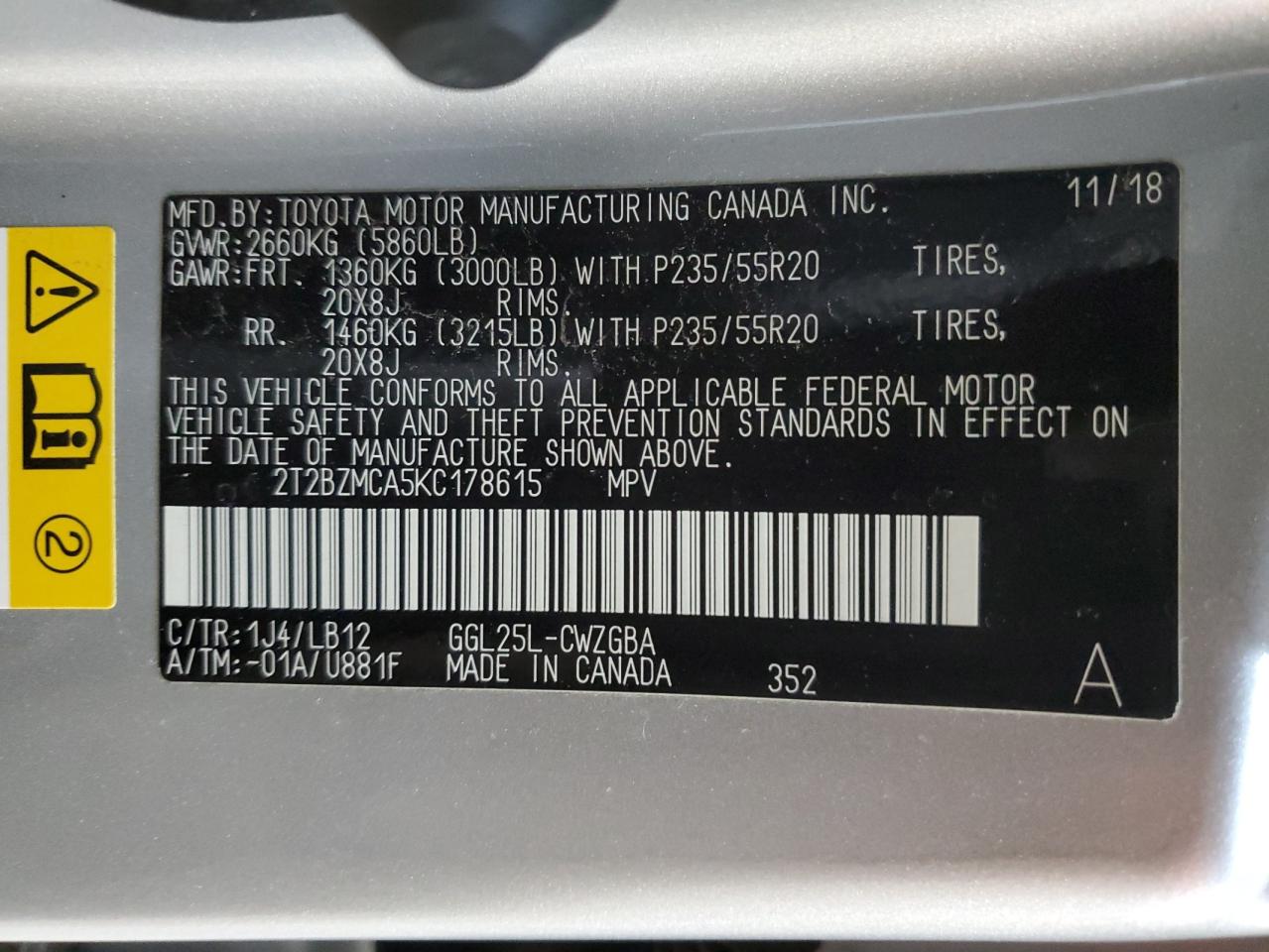 Photo 11 VIN: 2T2BZMCA5KC178615 - LEXUS RX 