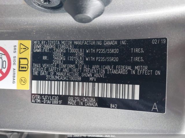 Photo 8 VIN: 2T2BZMCA5KC190098 - LEXUS RX 350 