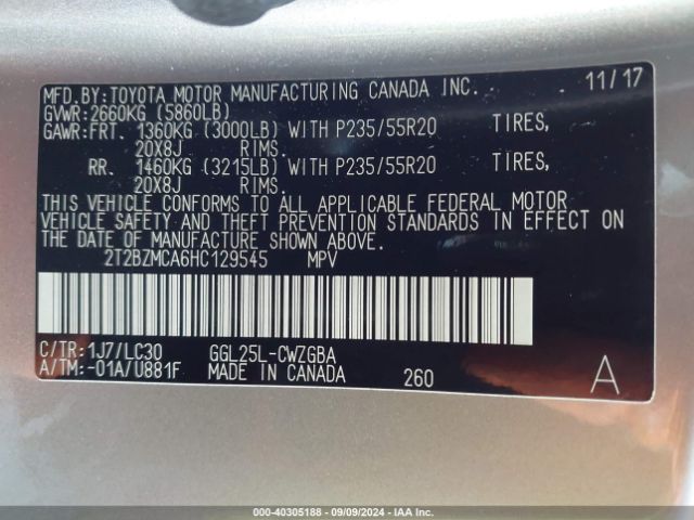 Photo 8 VIN: 2T2BZMCA6HC129545 - LEXUS RX 