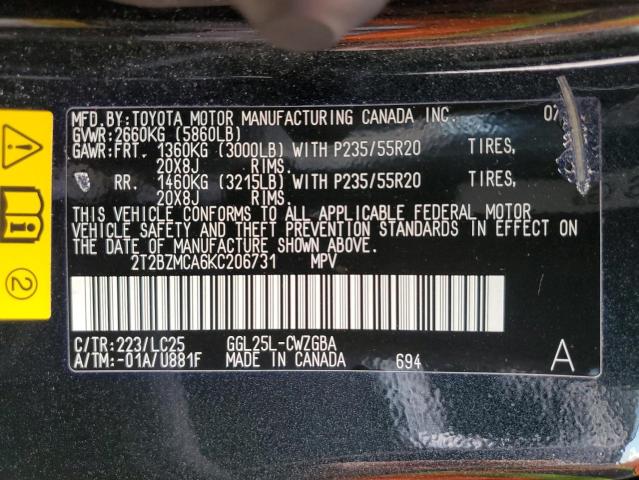 Photo 9 VIN: 2T2BZMCA6KC206731 - LEXUS RX 350 BAS 