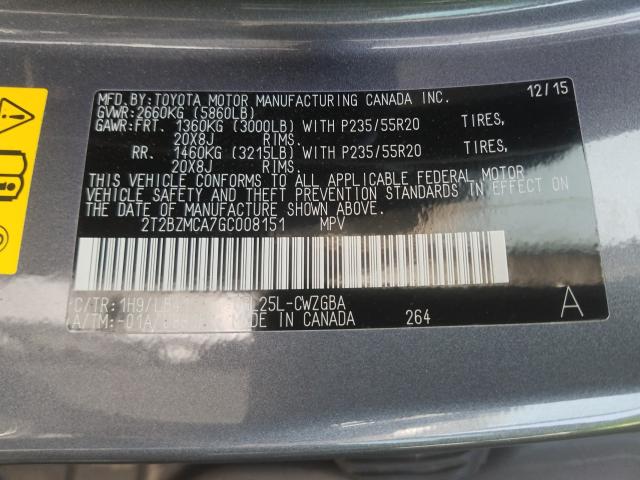 Photo 9 VIN: 2T2BZMCA7GC008151 - LEXUS RX 350 BAS 