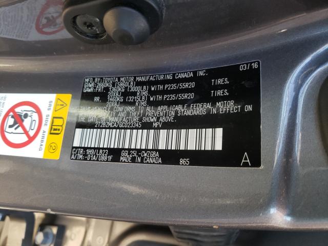 Photo 9 VIN: 2T2BZMCA7GC023345 - LEXUS RX 350 BAS 