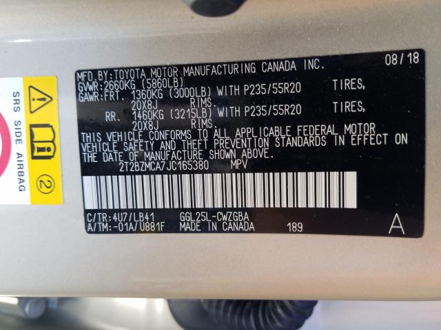 Photo 9 VIN: 2T2BZMCA7JC165380 - LEXUS RX 350 BAS 